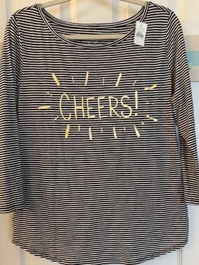 Ann Taylor LOFT "Vintage Soft" 3/4-sleeve boat-neck top gold "Cheers! Sz Lg NWT